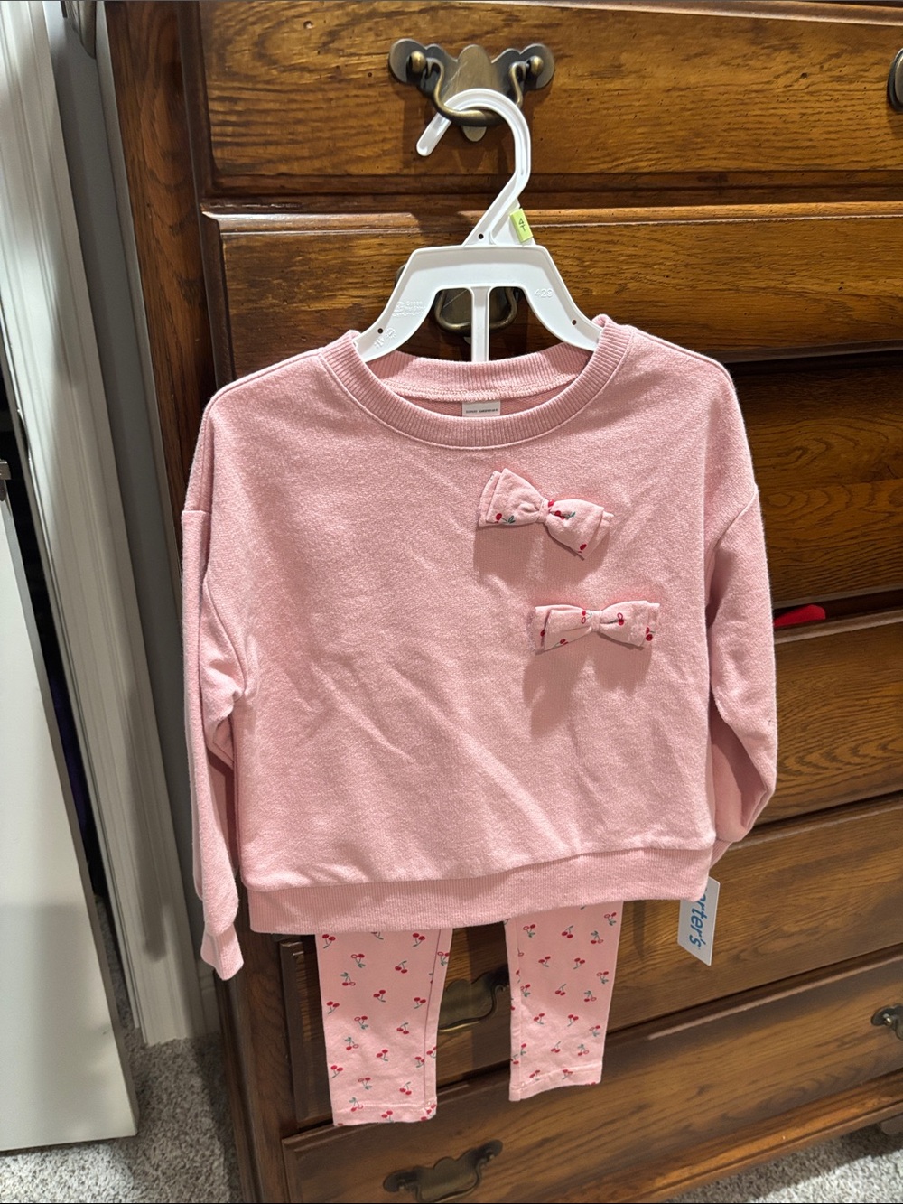 Carter's Light Pink Girls' Two-Piece Pajama Set with Bow Details